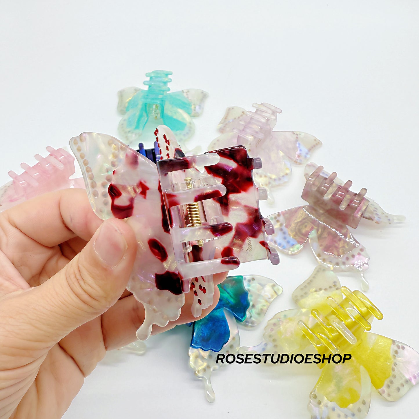 Acetaat Vlinder Haar Klam met Steentjes