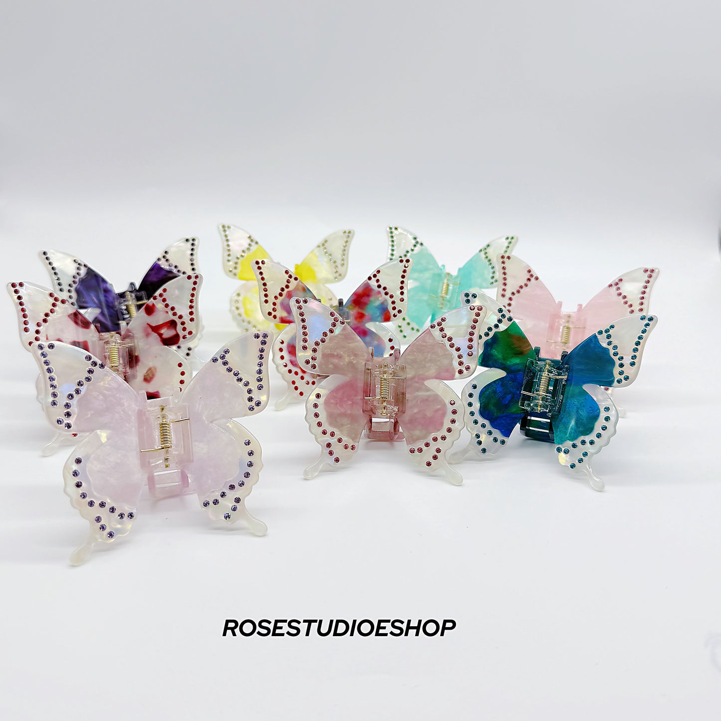 Acetaat Vlinder Haar Klam met Steentjes