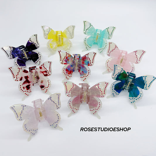 Acetaat Vlinder Haar Klam met Steentjes