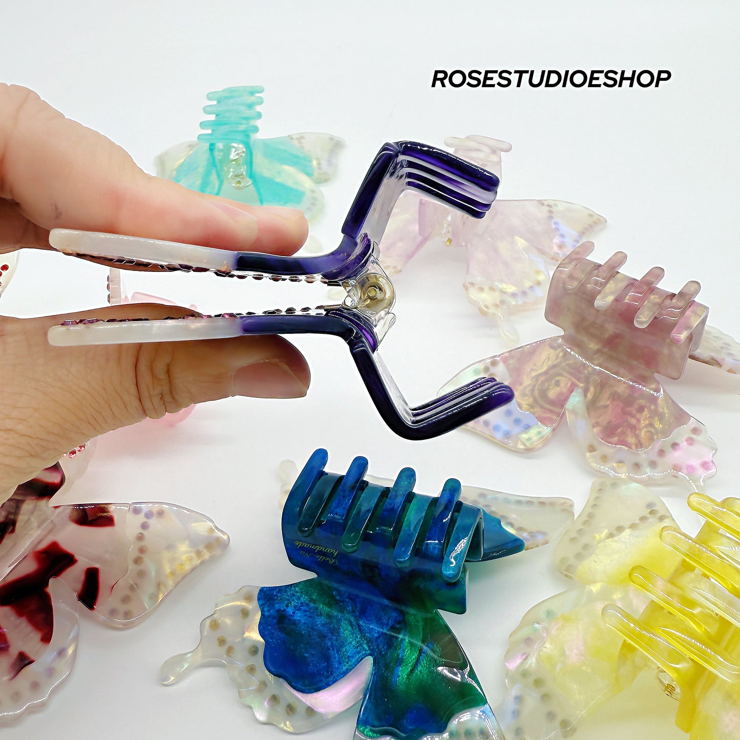 Acetaat Vlinder Haar Klam met Steentjes