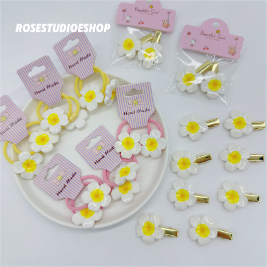 Schattige 3cm Bloemen Haarclip & Elastiekje